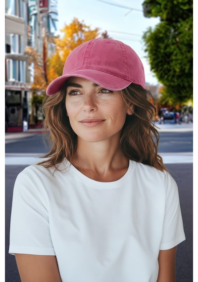 İthal Eskitme Model Yıkana Bilir Pembe Kot Şapka