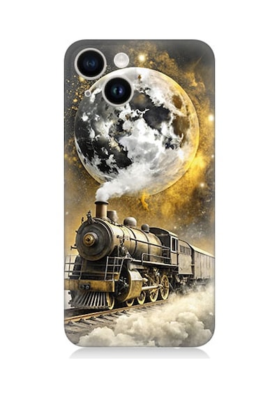 Apple Uyumlu iPhone 14 Ay Ve Tren Desenli Silikon Kılıf Silikon