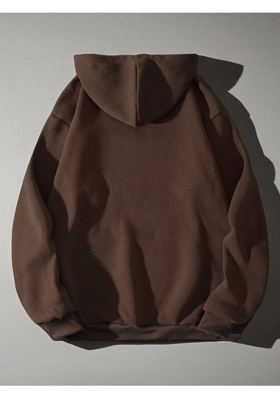 Uyguntarz Unisex Sirali Kalp Baskılı Oversize Sweatshirt Kahverengi