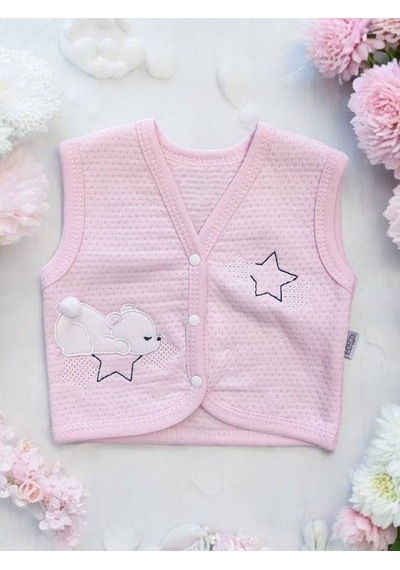 Cantoy Kız Bebek Mevsimlik Yıldız İşlemeli Yelek-15072 Pembe