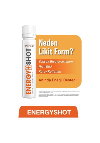 Energyshot 3 Lü Ginseng Complex, Guarana, Kafein, Taurin Ve Vitaminler İçeren Gıda Takviyesi 7 Shot