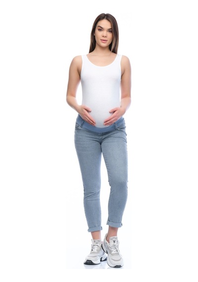 Busa Hamile Çizgili Alt Karın Destekli Mom Fit Kot Pantolon Mavi-mavi
