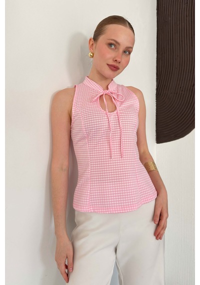 Verymoda Pitikare Yakadan Bağlamalı Bluz Pembe