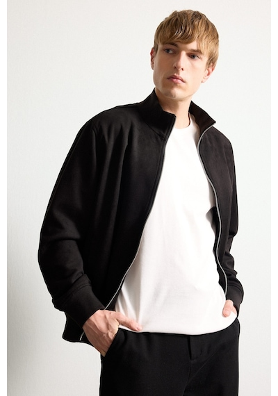 Defacto Ultra Yumuşak Slim Fit Dik Yaka Astarlı Fermuarlı Cepli Süet Mevsimlik Mont D1524ax26aubk27 Siyah-bk27