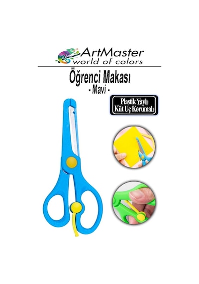 Öğrenci Makası Mavi 1 Adet Plastik Küt Uç Yaylı Korumalı Çocuk Makası Ana Sınıfı Okul Makası Okul Öncesi Kreş