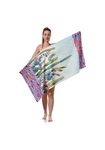 Tr Kaktüs Desenli Plaj Havlusu, Spor Havlusu, Mikrofiber Hızlı Kuruyan Plaj Havlusu 70x140cm Genel