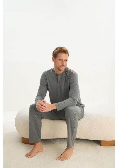 Sevim Erkek Uzun Kol Gri Melanj Pijama Takım C1t3n5o9 001