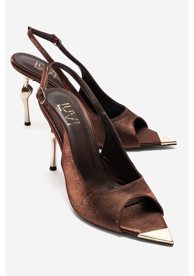 Luvishoes Amore Bronz Saten Metal Detaylı Kadın Topuklu Ayakkabı