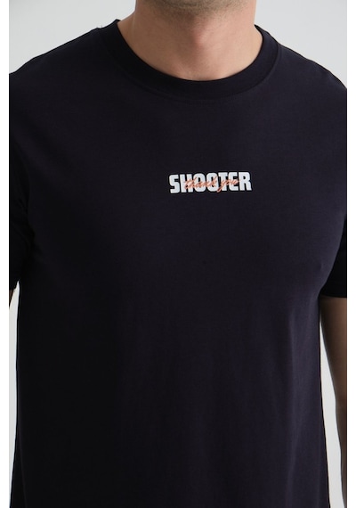 Shooter Sportwear Shooter Erkek T-shirt Minimal Baskılı Pamuklu Kumaş Standart Kalıp Lacivert