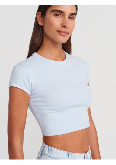 Dilvin 31810 Bisiklet Yaka Crop T-shirt-açık Mavi Açık Mavi