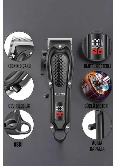 Suya Dayanıklı Tıraş Makinesi Keskin Bıçaklı Dijital Göstergeli Şarjlı 1.5 Saat