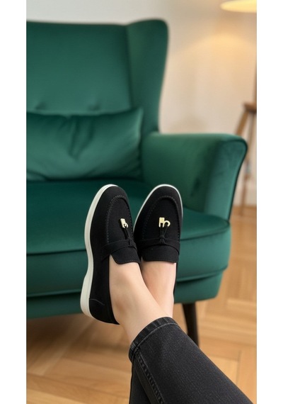 Dabab Shoes Lupy Kadın Süet Düz Taban Rahat Günlük Casual Babet Ayakkabı Siyah
