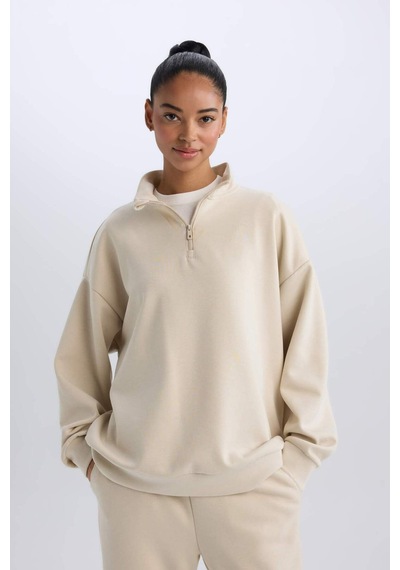 DeFactoFit Standart Fit Yarım Fermuarlı Skuba Dalgıç Kumaş Sporcu Sweatshirt D7120AX25SPBG700