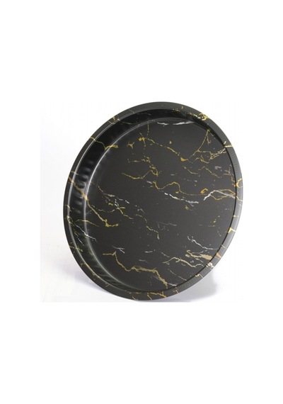 Ef163-50 Marble Black Desenli Yuvarlak Tepsi 36 Cm Desenli