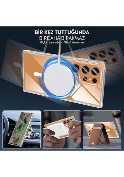 Samsung Galaxy S25 Ultra İle Uyumlu Kılıf Kamera Korumalı M-safe Şarj Özellikli Şeffaf Z-london Sert Pc Kapak