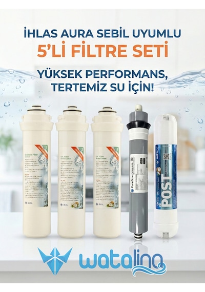 Ihlas Aura Cebilon Unique Dijital Su Arıtma Cihazı Uyumlu 5'li Ön Filtre Seti