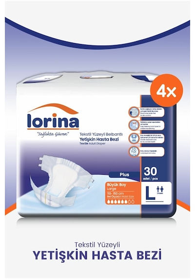 Lorina Belbantlı Hasta Bezi L 4 x 30'Lu 120 Adet