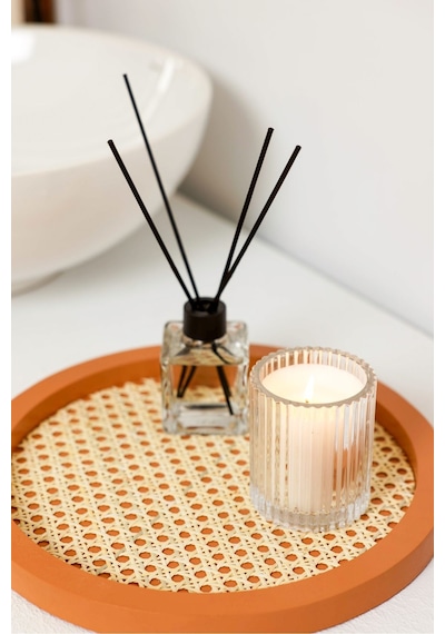 Rattan Hazeran Yuvarlak Tepsi Cappuccino %100 Doğal Hazeran M030