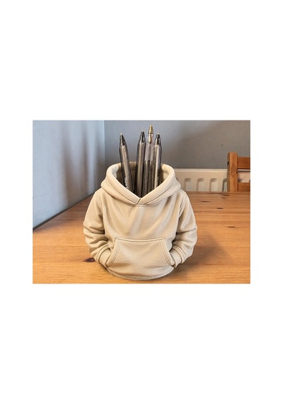 Alvera Kapüşonlu Sweatshirt Kalemlik 3d Baskı Masaüstü Organizer-bej