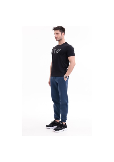 Rowinger 30/1 Süprem Kumaş Bisiklet Yaka Logo Baskılı Kısa Kollu Erkek Tişört Black