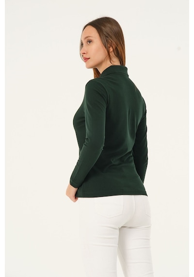 Msw Kadın Uzun Kollu Regular Fit Polo Yaka T-shirt Nefti
