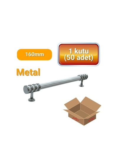 50 Adet Halka Boru Çizgili Kroma Beyaz Metal Mobilya Kulpu Seti 160mm Beyaz - Krom