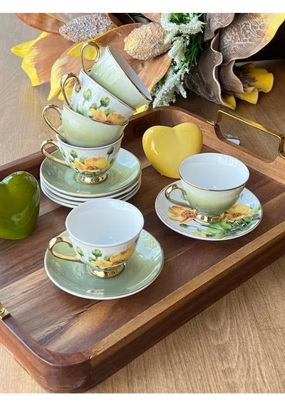 Türk Kahve Fincanı Giallo 6 Kişilik 12 Parça renkli