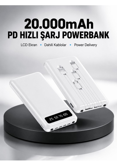 Led Işıklı 20.000mah Powerbank Lcd Gösterge Dahili Çoklu Kablo Yeni Nesil Çok Renkli 16004033