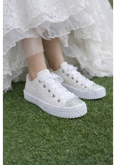 Scarpe Magiche İnci Tabanlı Gelin Sneaker Beyaz Scarpe Magiche İnci Tabanlı Gelin Sneaker Beyaz