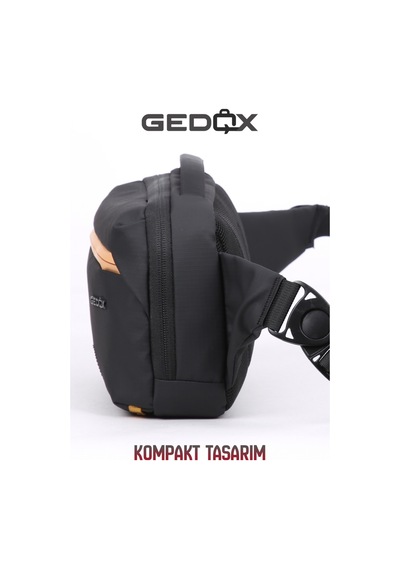 Gedox Siyah Turuncu Detaylı Rfıd Korumalı Su Geçirmez 3 Bölmeli Erkek Bel Ve Çapraz Göğüs Çantası Gdx2105