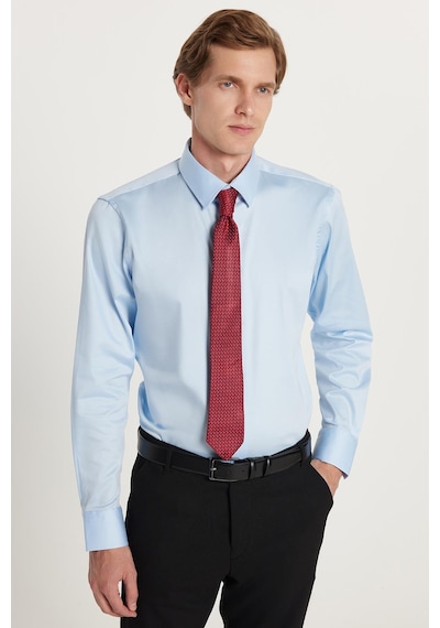 Tudors Erkek Slim Fit Premium Likralı Pamuk Saten Açık Mavi Gömlek-35712 Açik Mavi