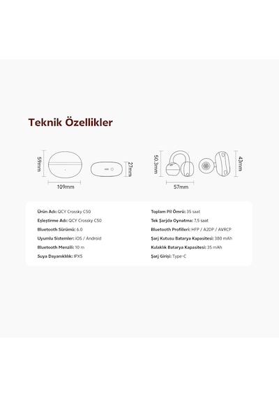 Qcy C50 Crossky Bluetooth 6.0 Kulakiçi Kulaklık