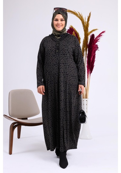 Kadin Gunluk Elbise Tesettur Leopar Desenli Buyuk Beden Elbise 001