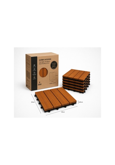 Solen Akasya Ahşap Yer Karosu 30x30x2,25 Cm 4 Dilimli Geçmeli Deck Karo Balkon, Teras, Bahçe Ve Duş Zemini 9 Adet 0,81 M²