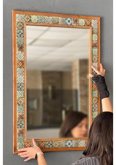 Oscar Stone Decor Ahşap Çerçeveli Mozaik Taş Mermer Ayna 63x93 Cm Morocco-etnik Desenli Diğer