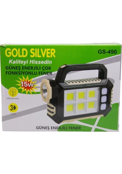 Gold Silver Gs 490 15w Güneş Enerjili Çok Fonksiyonlu Fener Siyah