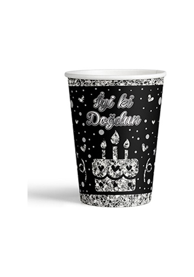2 Paket 8 Oz Karton Bardak Silver İyi Ki Doğdun 8'li - Parti Bardağı Diğer