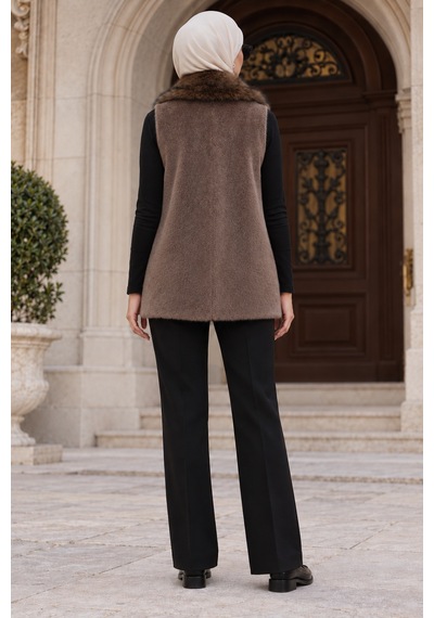 Sevitli Angora Cepli Yelek-kahve-6014