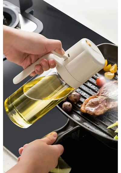 Çift Fonksiyonlu Cam Yağdanlık 500ml Zeytinyağı Sıvıyağ Şişesi Airfryer Sprey Yağlık Sirkelik Yeşil Diğer