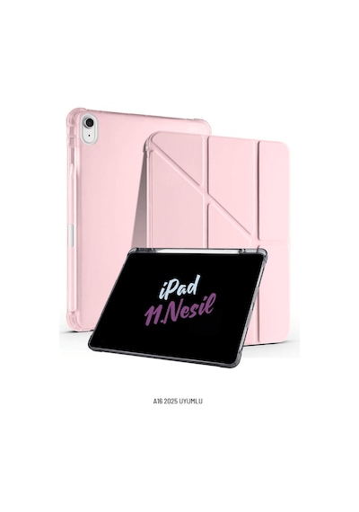 Apple Uyumlu iPad 11. Nesil A16 2025 11 İnç Kalem Bölmeli Standlı Fuchsia Tri Folding Tablet Kılıfı Tablet Kılıfı