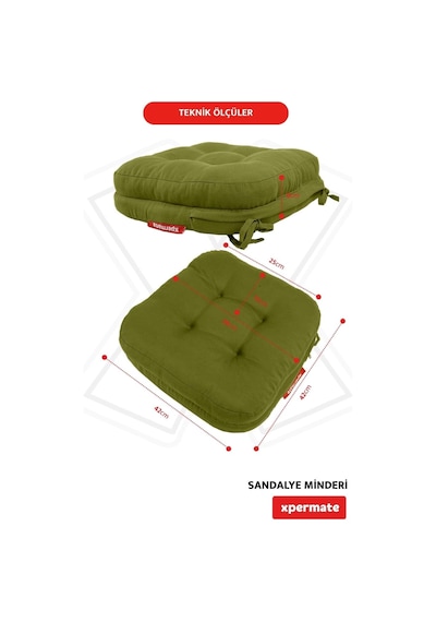 Xpermate Sandalye Minderi 4'lü Set 42x42x8 Cm Kalın Çift Kat Pofidik Minder Yıkanabilir Fermuarlı Su Ve Yağ İtici Diğer