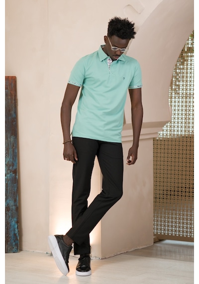 Paul Martin Regular Fit Yaka Garnili Pamuklu Polo Yaka T-shirt Mint