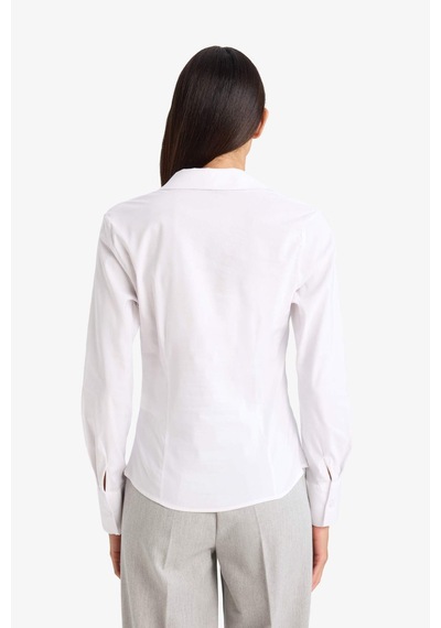 Defacto Regular Fit Basic Düz Bengalin Beyaz Kadın Gömlek I5278az/wt36 Beyaz