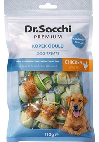 Dr.sacchi Premium Tavuk Sargılı Çift Renkli Sığır Derisi Düğüm Kemik Tahılsız Köpek Ödülü 2 8li 110 Gr 109-30011.01