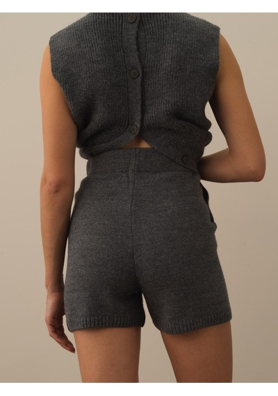 Xint Koyu Gri Doğal Yün Dokulu Regular Fit Şort 850944