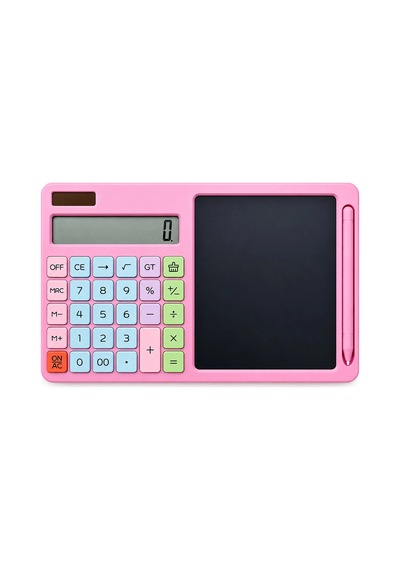 2ın1 Pilli Hesap Makinesi - Dijital Çizim Yazı Tablet Tahta Krd-8120 Bx40 124-Pembe