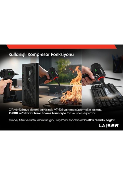 Laiser Mini, Katlanabilir Led Ekranlı 17.000 Pa 3 İn 1 Çekme-vakum-üfleme Özellikli Şarjlı Araç Süpürgesi Diğer