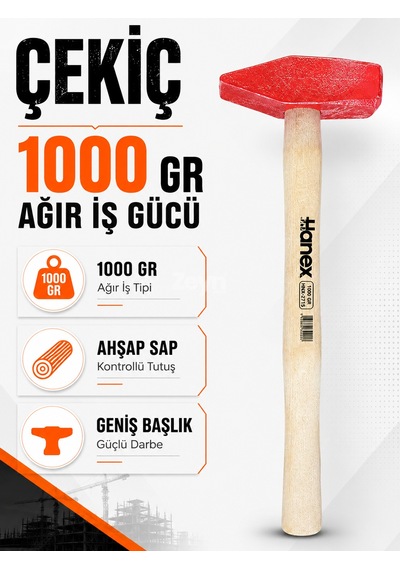 Byhanex Hnx-2715 Çekiç 1000 Gr 1 Kg Ahşap Saplı Ağır İş Çekici