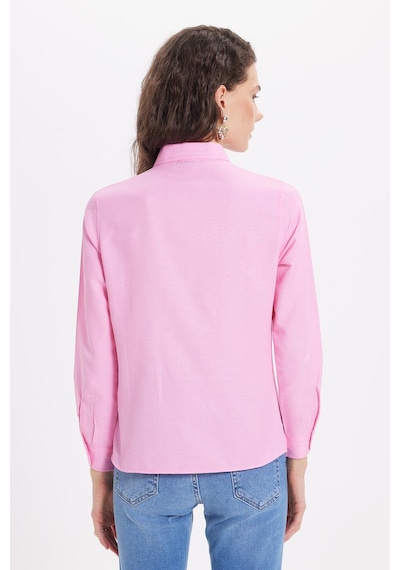Tudors Kadın Slim Fit Dar Kesim Uzun Kollu Pamuklu Vücuda Oturan Dokulu Pembe Basic Gömlek-38815 Pembe