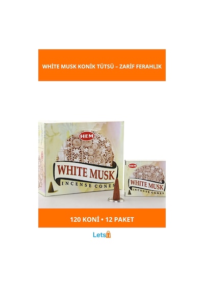 Beyaz Miski Aromalı 12 Paket Konik Tütsü